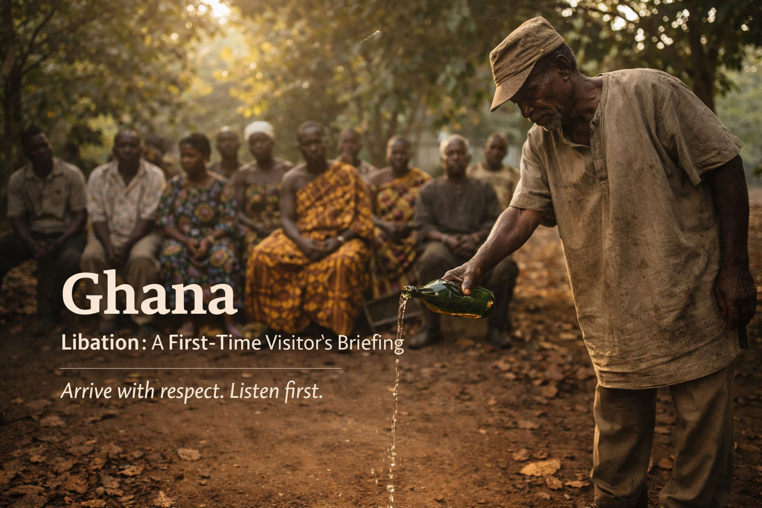libation ceremony in ghana man pouring liquid onto the ground